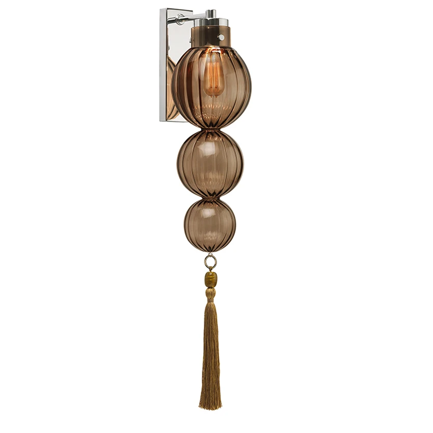 

Modern Nordic Danish Gourd Wall Lamps All Copper Chinese Bedroom Livingroom Aisle Hotel Sconce Wall Lights Glass Shade Lighting
