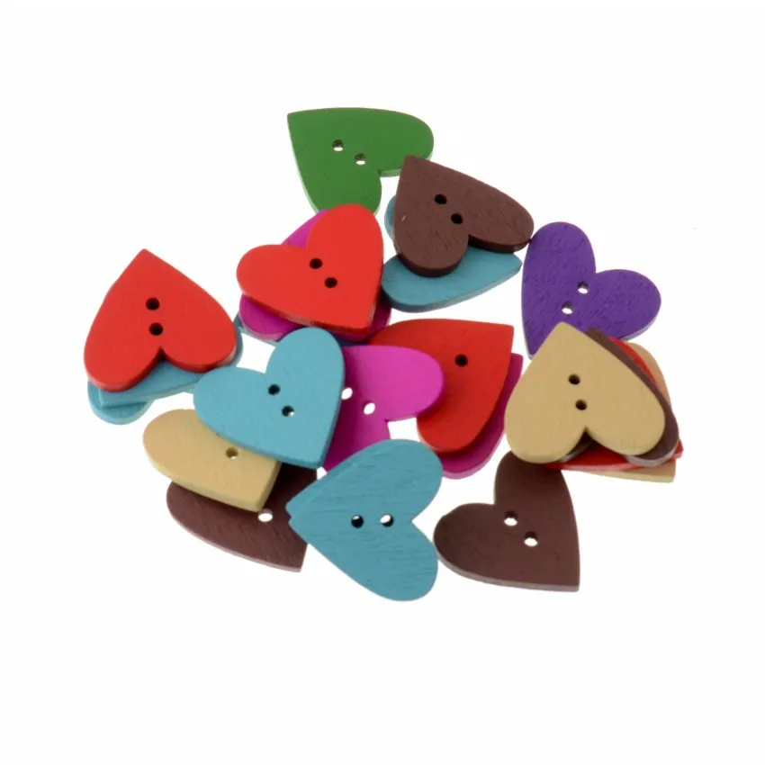 

Free Shipping 50Pcs Wood 2 Hole Heart Buttons Mixed Color Design Decoration Clothing Accessories Sewing Buttons 24x23mm