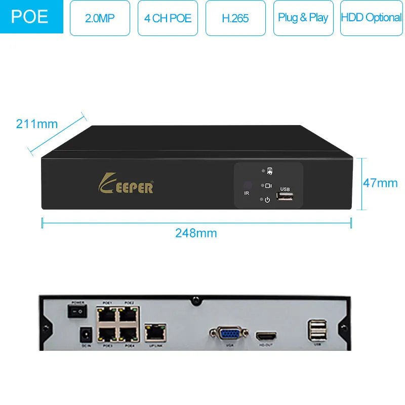 Хранитель H.265 4CH 2MP POE NVR CCTV Системы 4 шт. открытый Водонепроницаемый IP Камера