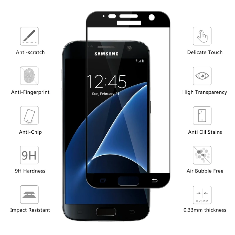 10 шт./лот полное покрытие закаленное стекло для Samsung Galaxy S7 Защита экрана G930F