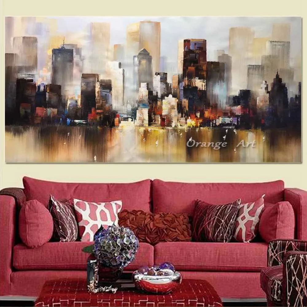 Ручная роспись Современное абстрактное здание картина маслом на холсте