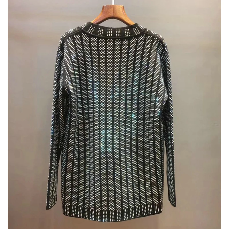 HIGH QUALITY New Fashion 2020 Designer Sweater Cardigan Women's V-neck Luxury Bling Diamonds Beaded Knitting Outer |