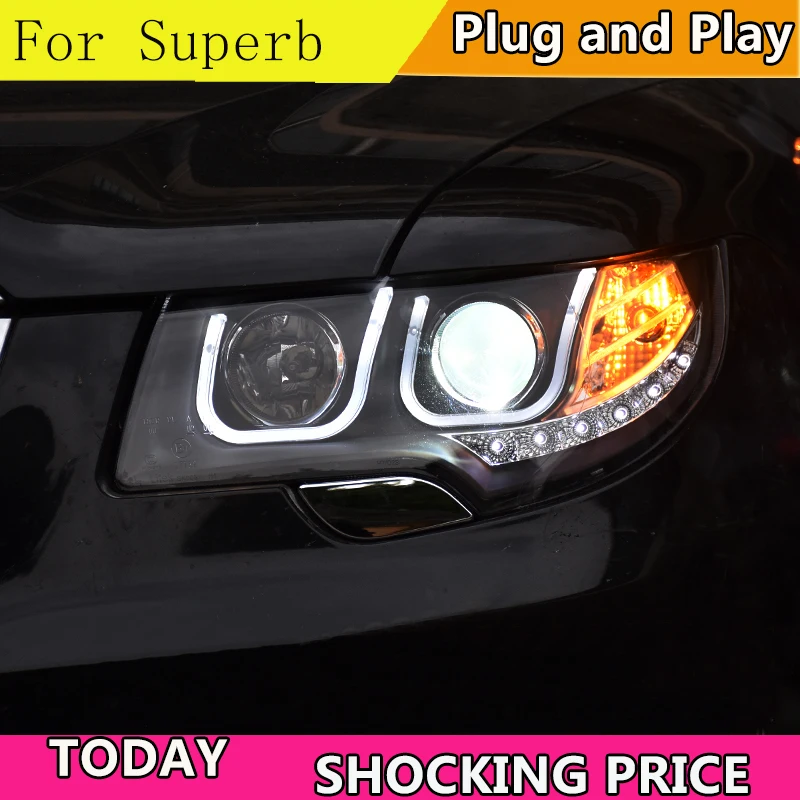 doxa Car Styling for Skoda Superb Headlights 2009-2013 LED Headlight DRL Lens Double Beam H7 HID Xenon bi xenon lens | Автомобили и