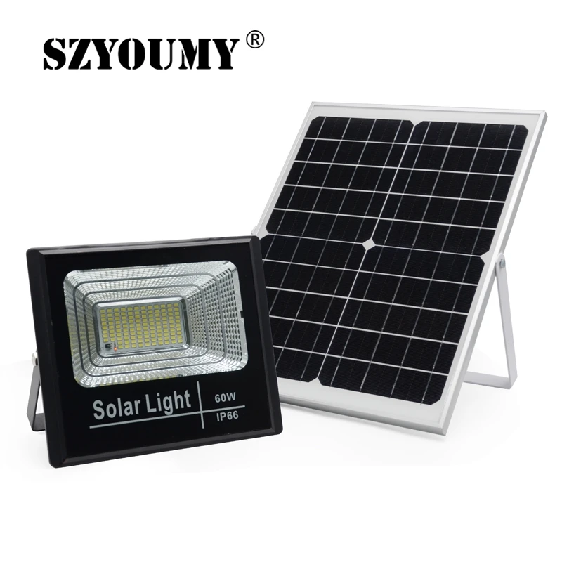 

SZYOUMY 60W LED Solar flood Light With remote 25W 40W 60W 100W Spotlights IP66 Intelligent Outdoor Lighting Waterproof 8 modes