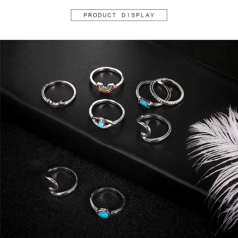 Взрывные модели 7 шт./компл. Ретро простое кольцо Дамы геометрический узор синий