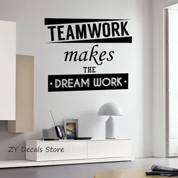 Words Wall Stickers Quote Teamwork makes the Dream Work Home Bedroom Office Decoration Pure Color Vinyl Wall Decal Mural S673