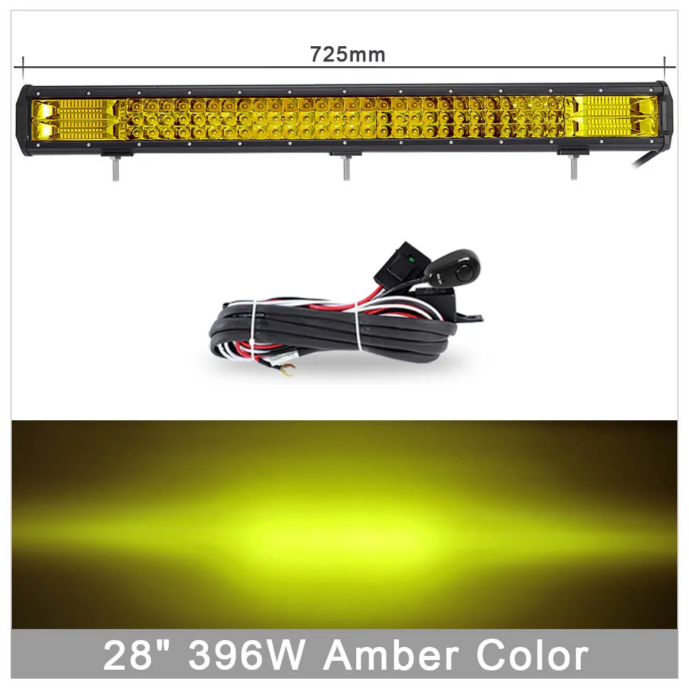 396W With Wire Kit 20 дюймов желтый светодиодный 4x4 внедорожный светильник для внедорожников, 4WD грузовиков, внедорожников, вездеходов, трейлеров, комбинированных лучей, янтарный рабочий светильник для вождения, противотуманная фара - Цвет: 396W With Wire Kit