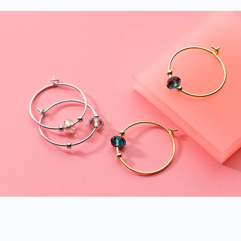 Женские серьги-кольца из серебра 100% пробы с кристаллами | Украшения и аксессуары