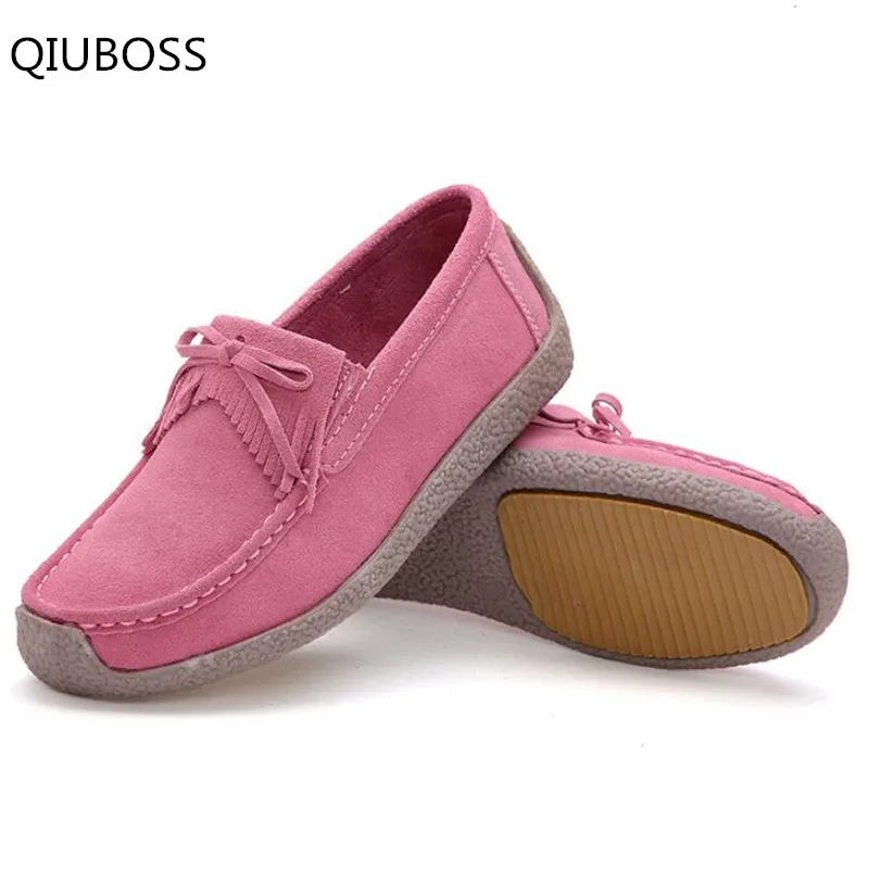 QIUBOSS/Весенняя элегантная кожаная женская обувь с бахромой; удобная повседневная обувь на мягкой подошве; женская замшевая обувь на плоской подошве; Q157