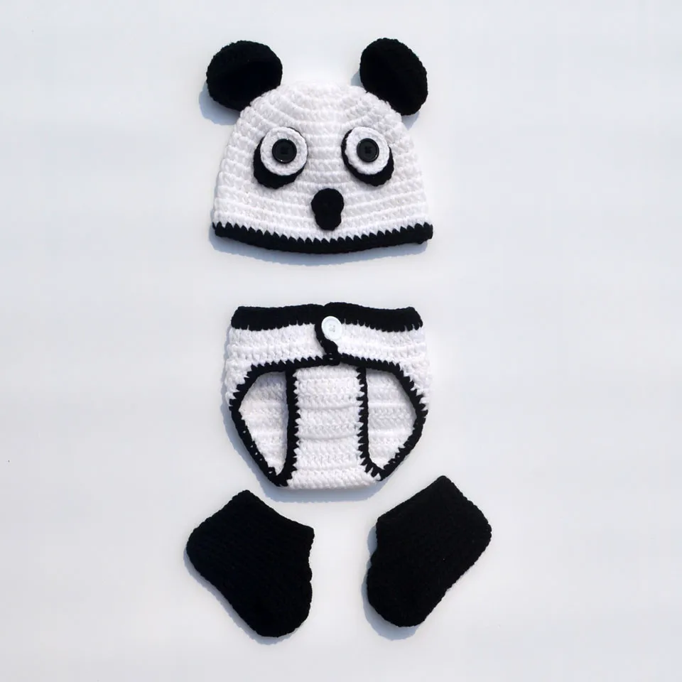 Новорожденный дизайн панды детская вязаная крючком Детская фотография Реквизит