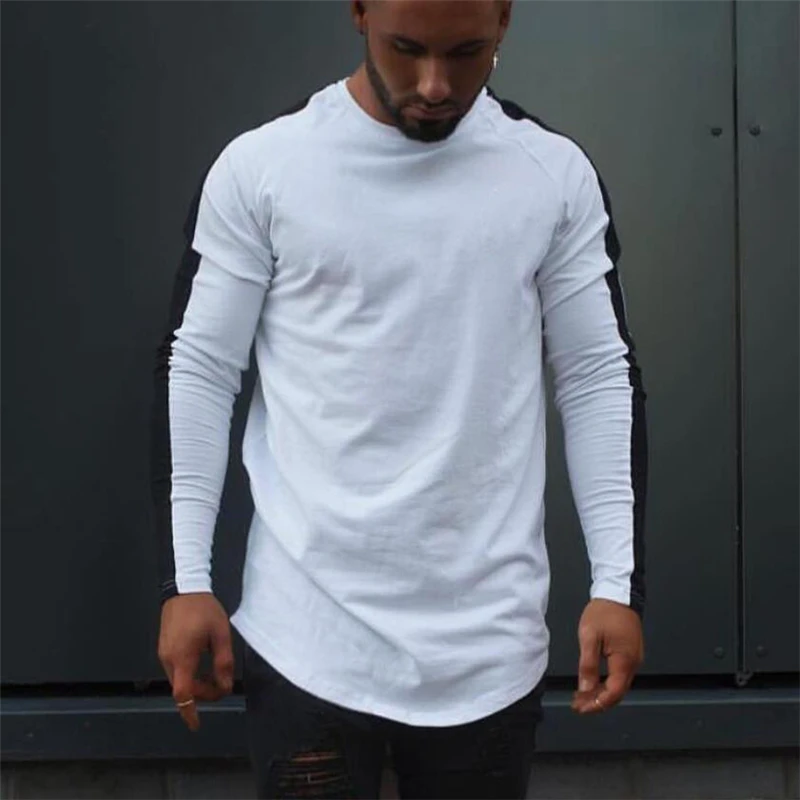 UplzCoo 2019 Harajuku Fitness Sports Men long sleeve T-Shirts Patchwork Cotton Tee Tops Women Spring Black Streetwear JA146 | Мужская
