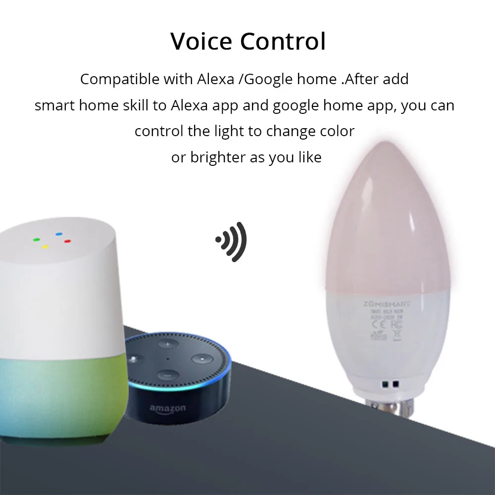 

Zemismart Alexa Google Home Candle Light E14 Bulbs Led Dimmer RGBW Colorful Voice APP Control 110V 220V