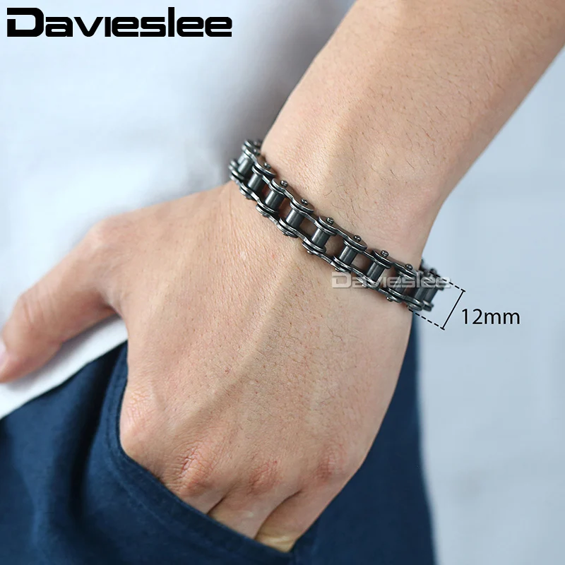Мужской браслет Davieslee для мужчин Bycycle Biker Link Gunmetal 316L Нержавеющая сталь Мужской Браслет подарок вечерние ювелирные изделия DLHB423