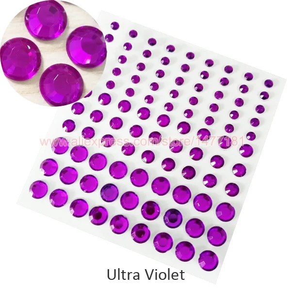 4 6 8mm Ultra Violet 2 листа) 99 шт. круглые 4 мм 6 мм 8 мм акриловые стразы наклейки в виде драгоценных камней самоклеющиеся липкие хрустальные диаманты DIY украшения - Цвет: 4 6 8mm Ultra Violet