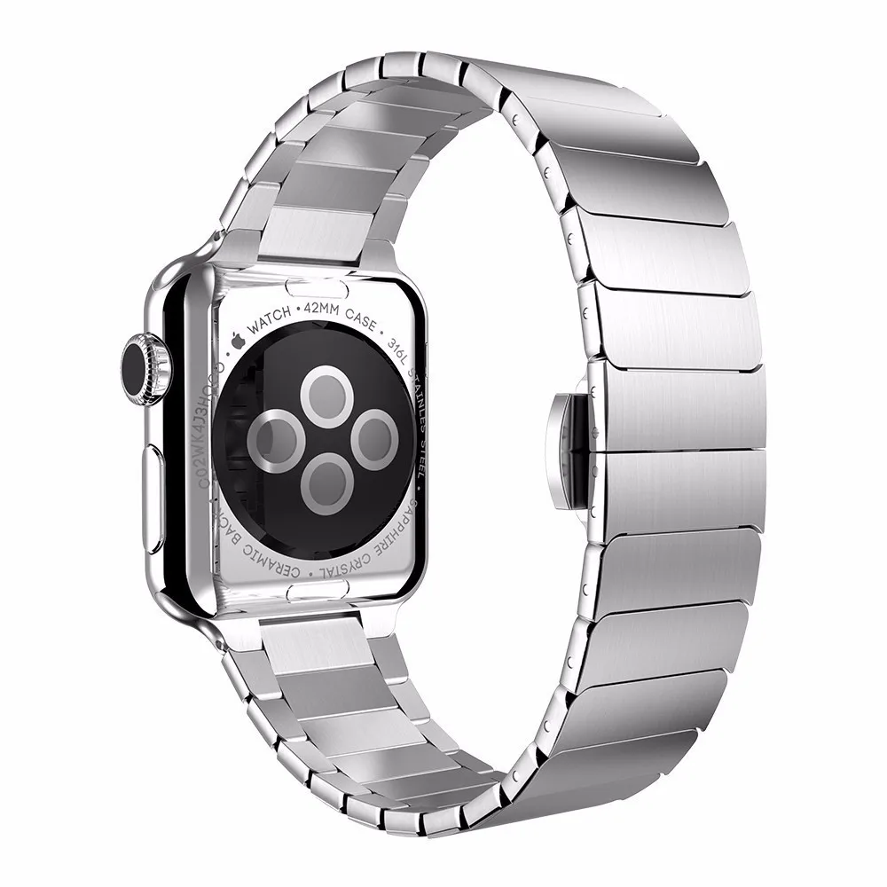 silver Ремешок из нержавеющей стали для Apple Watch, 4 ремешка, 38 мм, 42 мм, браслет с застежкой-бабочкой, петля с замком для iwatch, серия 4, 40 мм, 44 мм - Цвет ремешка: silver