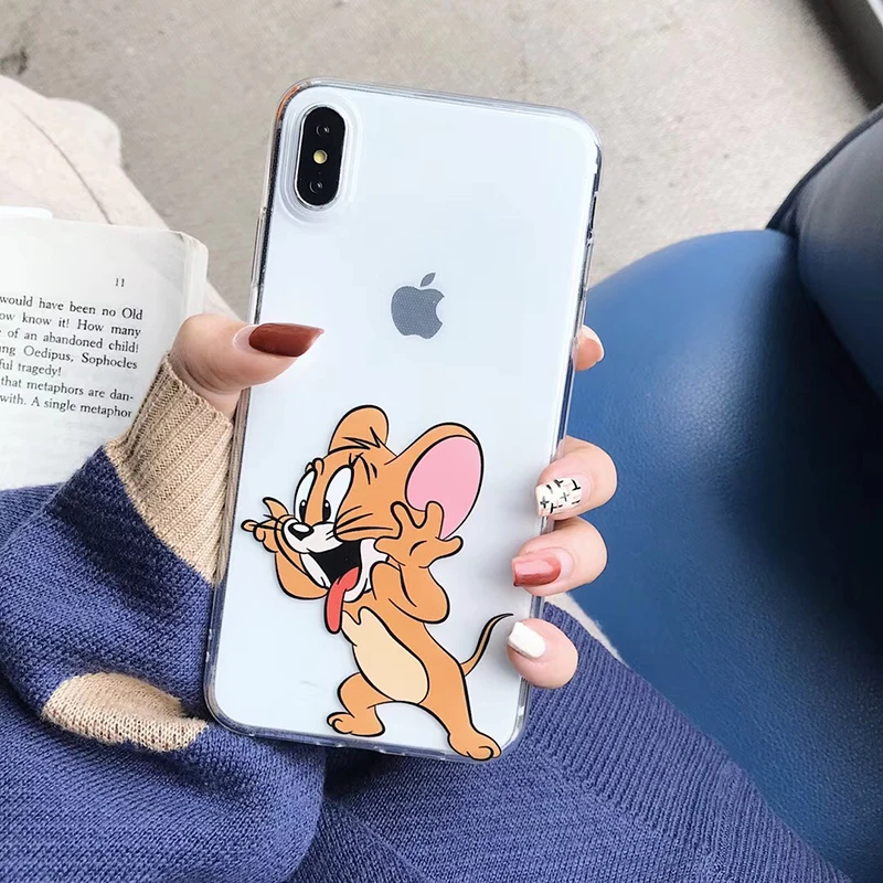 Забавный милый чехол для телефона с мультяшным котом и мышкой для iPhone X, XR, Xs, Max, 8, 7, 6, 6s Plus, 11 Pro, Max, Ультратонкий Мягкий чехол-накладка из ТПУ