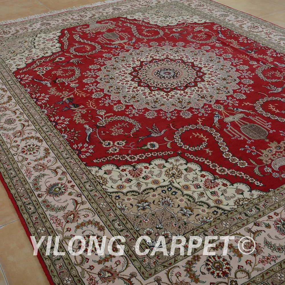 Yilong 8 'x 10' выгодный коврик Тебриз шерстяной красный ковер изысканная