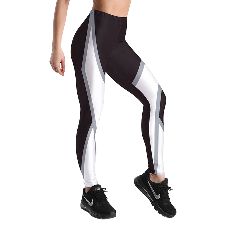 Женские леггинсы NORMOV черные белые серые лоскутные для бега с высокой талией