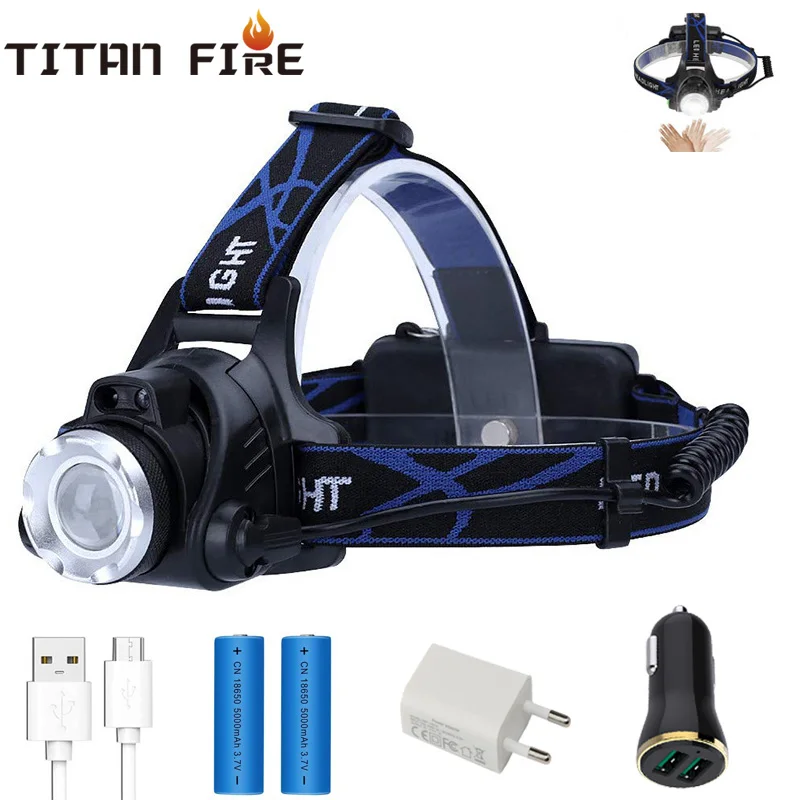T20 Dropshipping LED Headlamp USB Rechargeable  IR Motion Sensor Headlight Front Light Control Waterproof Fishing Camping