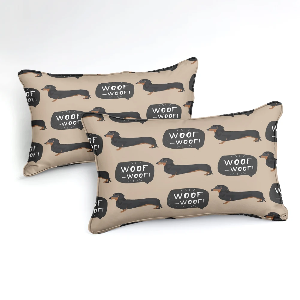 Cartoon pet Bedding set Dachshund Sausage dog Duvet cover set Cute dog quilt cover teen kids Taupe bed cover King home Textile