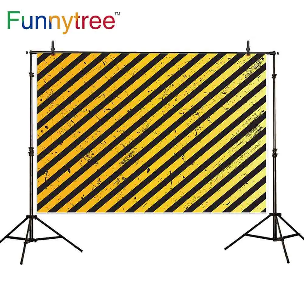 Фотофон Funnytree для фотосъемки черные желтые диагональные полосы строительный фон