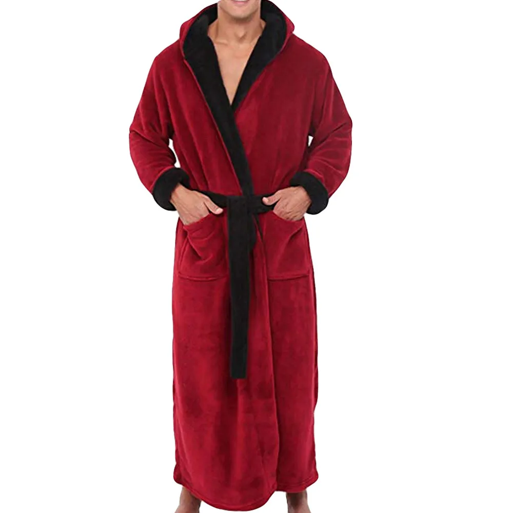 Men Winter plus size 5XL Lengthened Coralline Robe Thermal Plush Shawl Bathrobe Long Sleeve Underwear Warme Kleding Set #C | Мужская