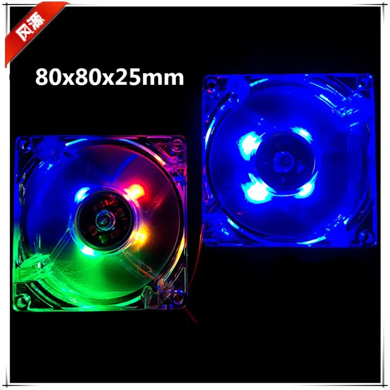 Ventilador Led com Multicolor e Azul Ventilador da Caixa do Computador 3pin Conector 4d 8025 80 mm 80x80x25 mm Novo