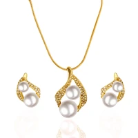 double simulated pearl shiny crystal surround golden lace pendant elegant jewelry sets earrings necklace for women