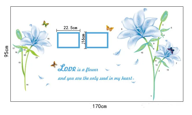 Синие лилии настенное искусство Настенный декор наклейка Love is a flower и вы