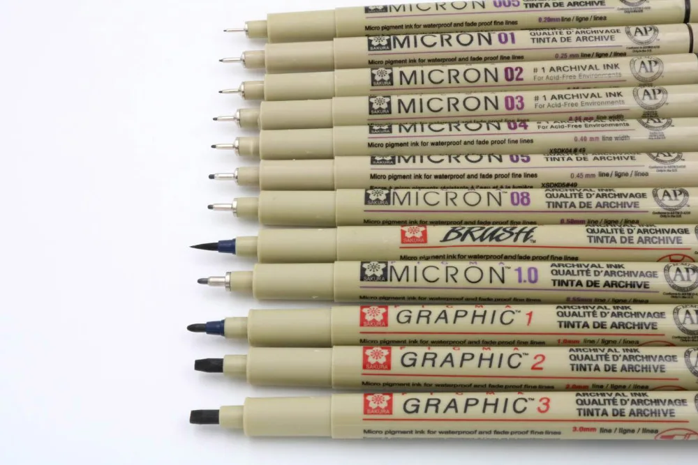 Пигмент Sakura Micron Neelde каллиграфия мягкая кисть для рисования 005 01 02 03 04 05 08 кисть 1,0 гр 1 2 3 тонкие Маркеры Ручка
