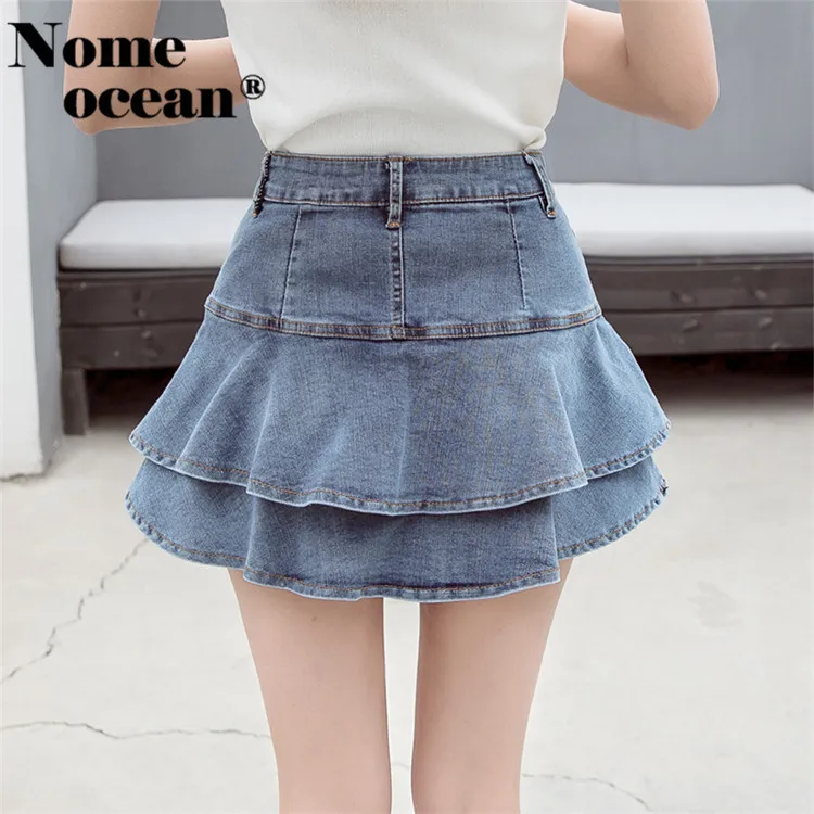 Двухслойные джинсовые юбки трапециевидной формы с оборками горячая Распродажа