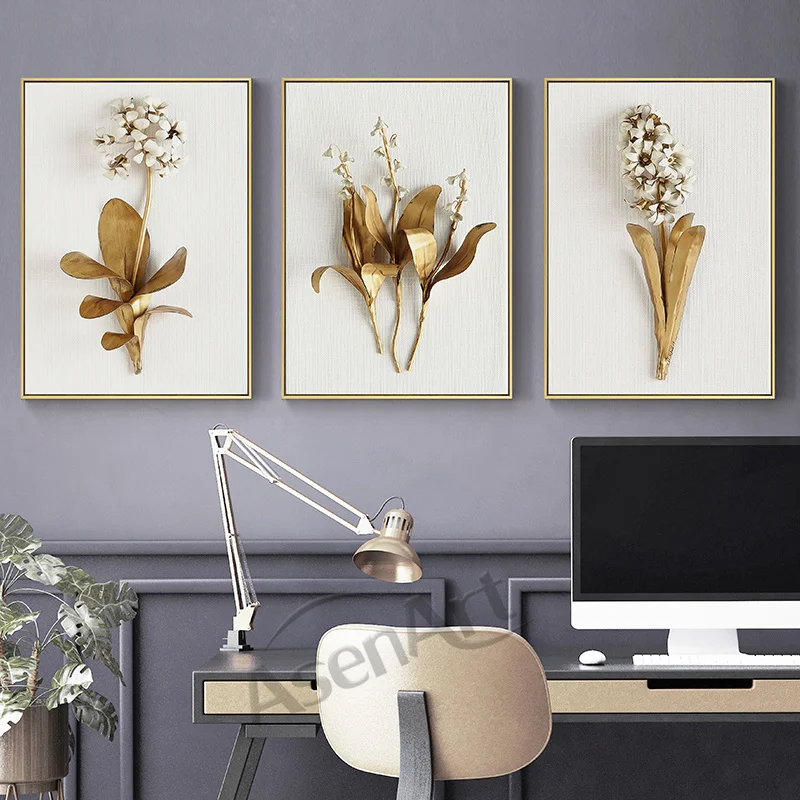 Постер в скандинавском стиле золотые 3d-картины цветы современный холст