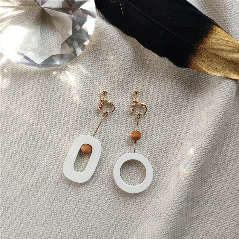 Винтажный геометрический деревянный асимметричные серьги-подвески для женщин