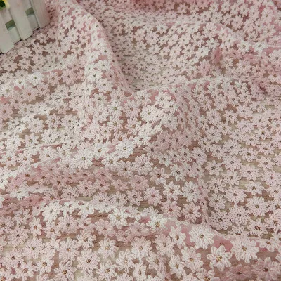 Pink 1 ярд ромашки цветы вышитые кружева ткань тюль Лето африканская ткань для женщин Свадебное платье швейная сетка Французская ткань ремесло - Цвет: Pink