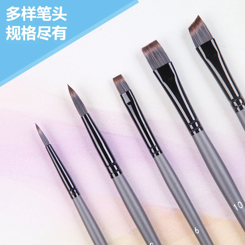 6-Piece Set Taklon Hair Watercolor Paint Brushes with Wooden Handles - Premium Korean Art Supplies image 5
