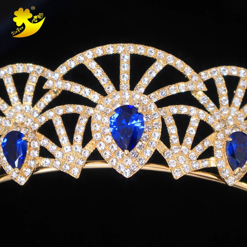 Xinyun Fashion Jewelry Blue Tiara Rhinestones Hair Accessories Wedding Miss World Crown Stone Tiaras Zircon Jewellery | Украшения и