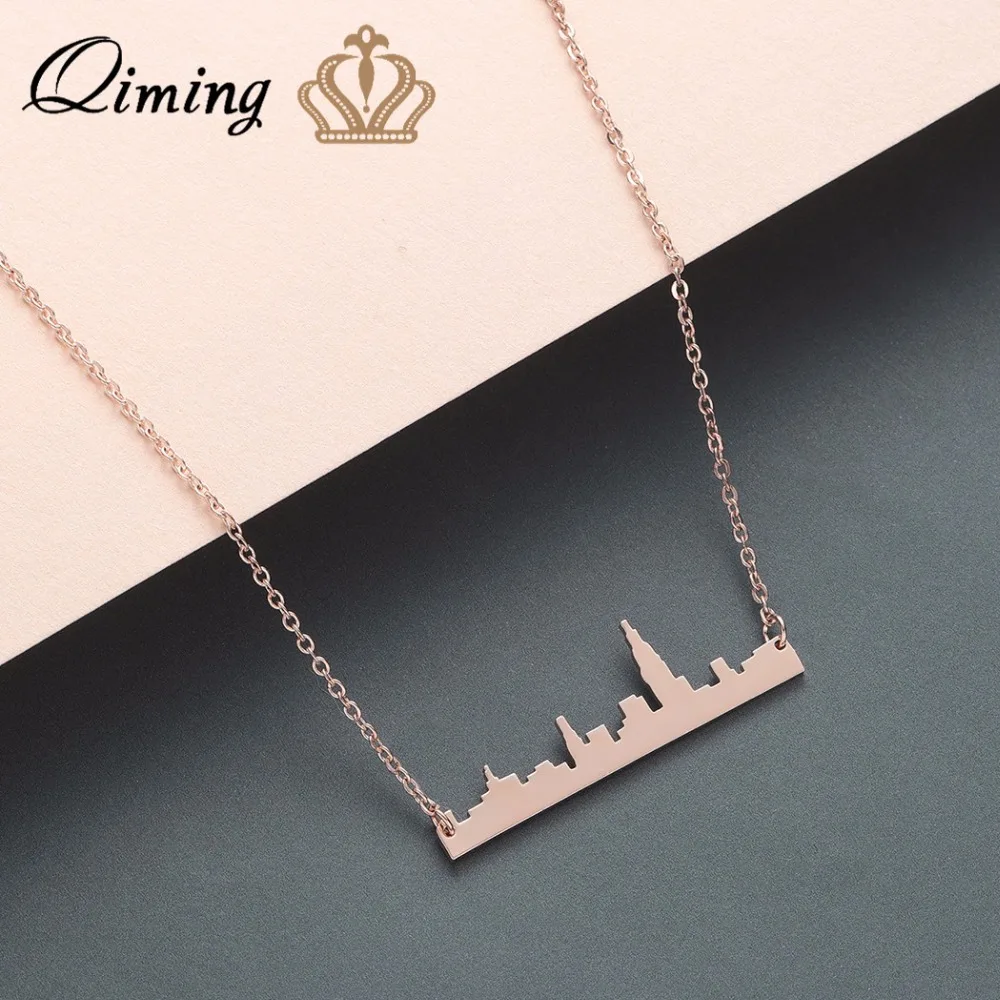 QIMING Gold Minimalist Necklace Women Female USA American New York City Simple Pendant Best Gift Dropshipping | Украшения и