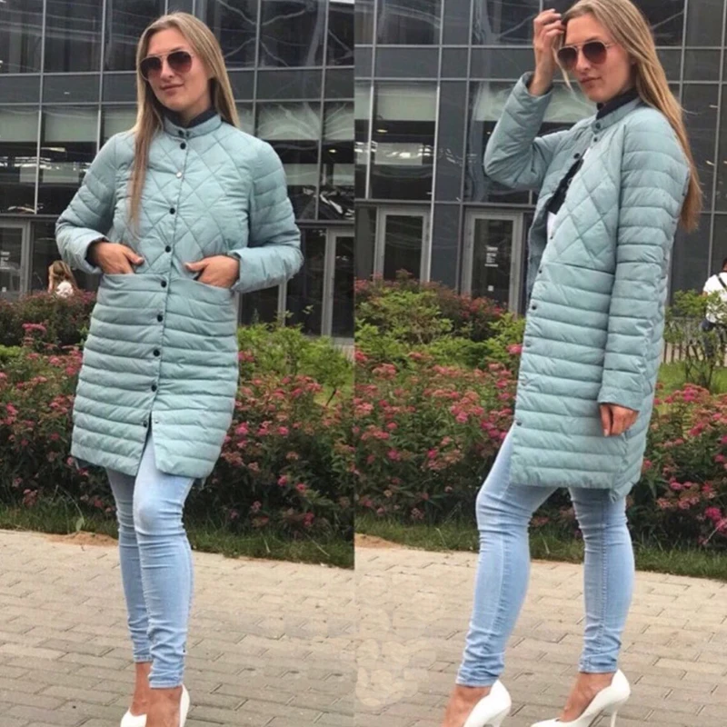 Casual Autumn Winter Jacket Coat 2018 Thin Cotton Padded Women Round Collar Single Breast Parka Solid Color Outwear | Женская одежда