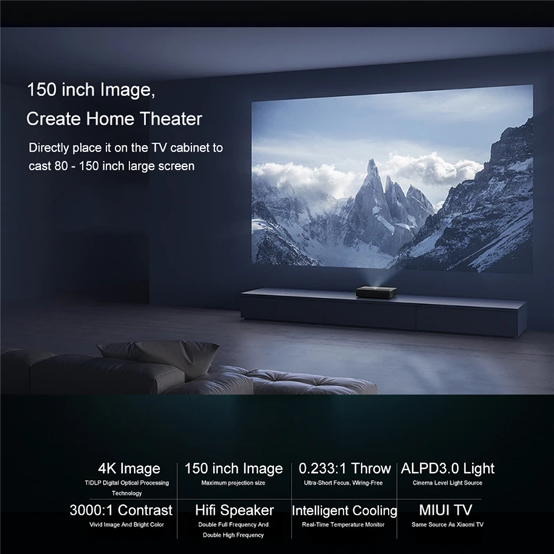 Xiaomi Mijia лазерный проектор ALPD tv 4K 3840x2160 P проектор 2 ГБ DDR3 16 Гб EMMC Flash 5000 люмен 150 дюймов Умный домашний кинотеатр