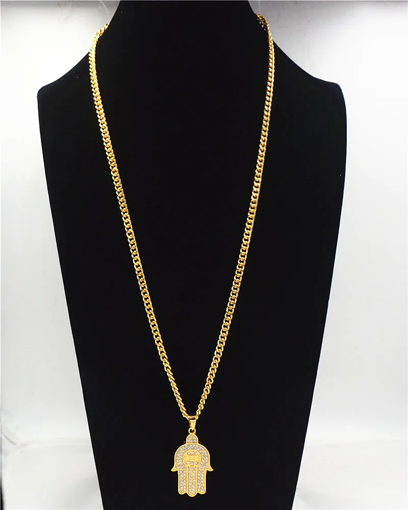 Ожерелье с кристаллами в стиле хип хоп|pendant for men|hamsa hand necklacehand necklace |