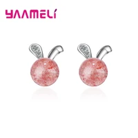 cute girl exquisite pink crystal beads 925 sterling silver stud earring for women party jewelry wholesale price
