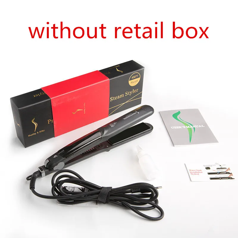 without retail box Профессиональный керамический паровой выпрямитель для волос, быстрый нагрев волос, плоский утюг, испаритель, выпрямитель для волос, пароварка, инструмент для укладки волос - Цвет: without retail box