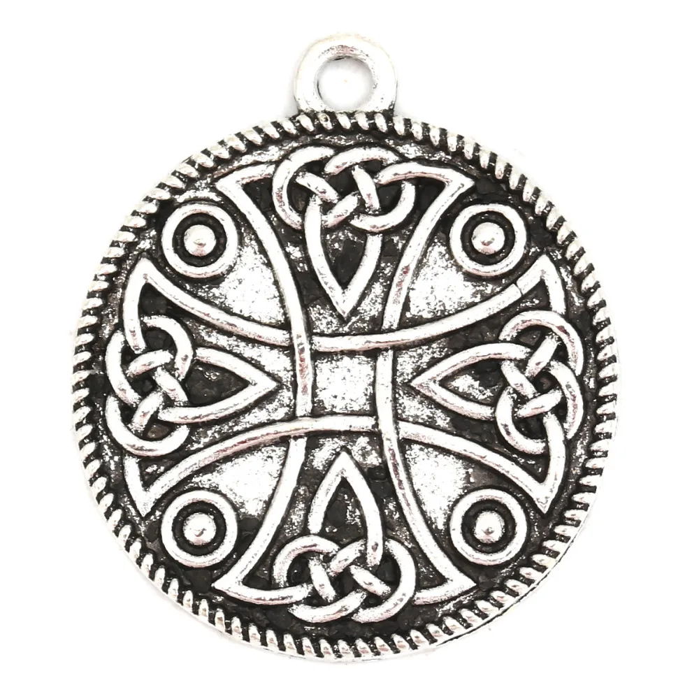 Подвески DoreenBeads из сплава цинка Круглые серебристого цвета с пентаграммой