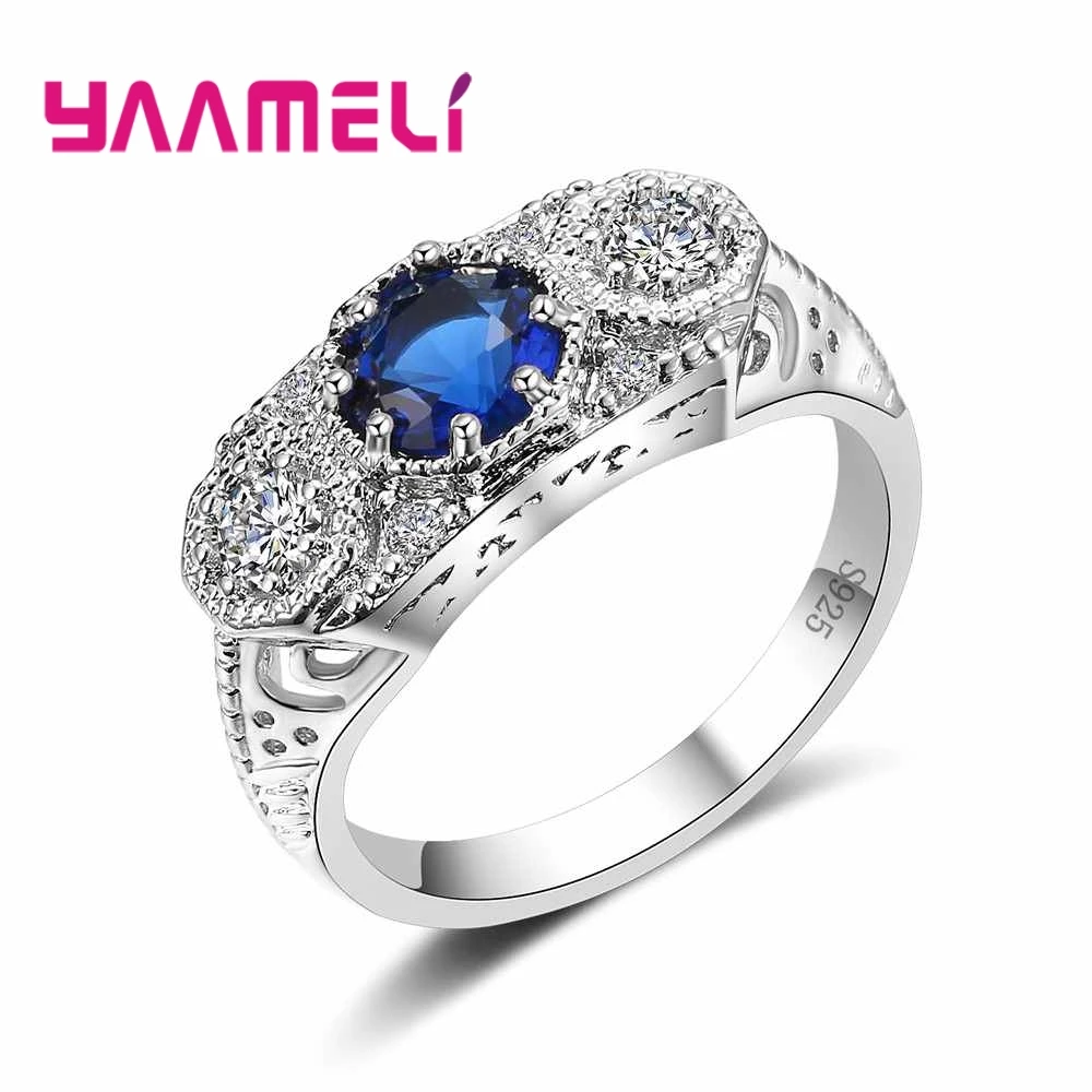 

Elegant Female Fashion Blue Crystal Band Ring For Woman 925 Sterling Silver Jewelry Bridal Wedding Engagement Rings