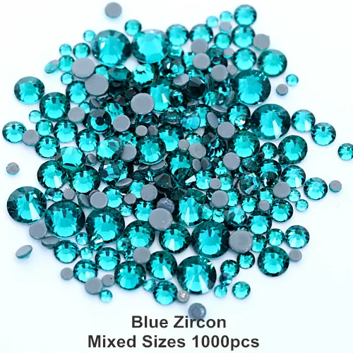 Blue Zircon Высокое качество стразы исправление стразы SS6-SS30 смешанные размеры Горячая фиксация стразы железо на камнях 1000 шт./лот украшения для одежды F0050 - Цвет: Blue Zircon