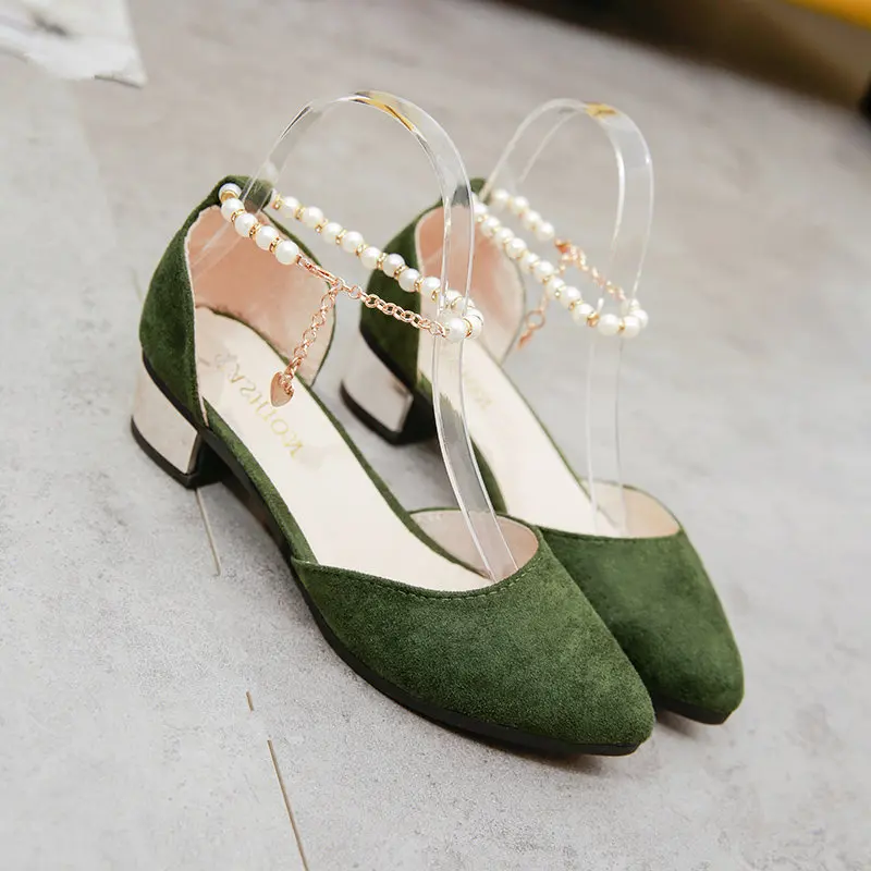 Sweet sandals low heel single shoes pointed pearl bag with fashion women's shoes Korean version 2019 spring and summer
