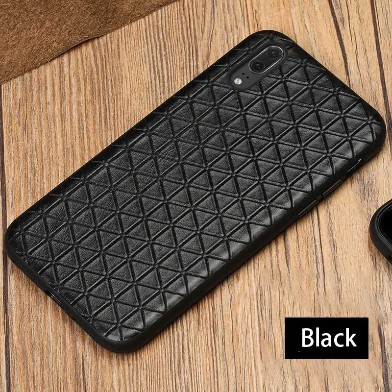 Black Чехол для Huawei P10 для телефона из натуральной кожи P20 Lite Pro, чехол в деловом стиле с треугольной текстурой для mate 9 10 pro Honor 9 10, чехол - Цвет: Black