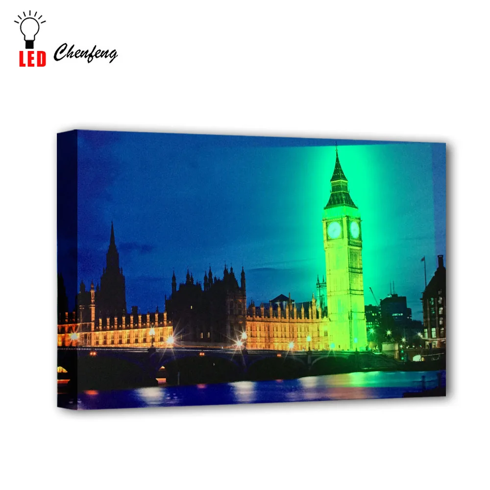 Мигающий светодиодный холст печать BigBen лондонская ночь Настенная картина дистанционное управление с подсветкой живопись освещенные декоративные Детские подарок