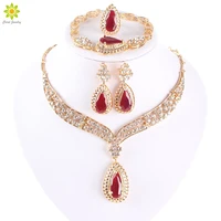 fashion crystal necklace collar jewelry sets for women party accessories african beads earrings bracelet ring sets vintage red