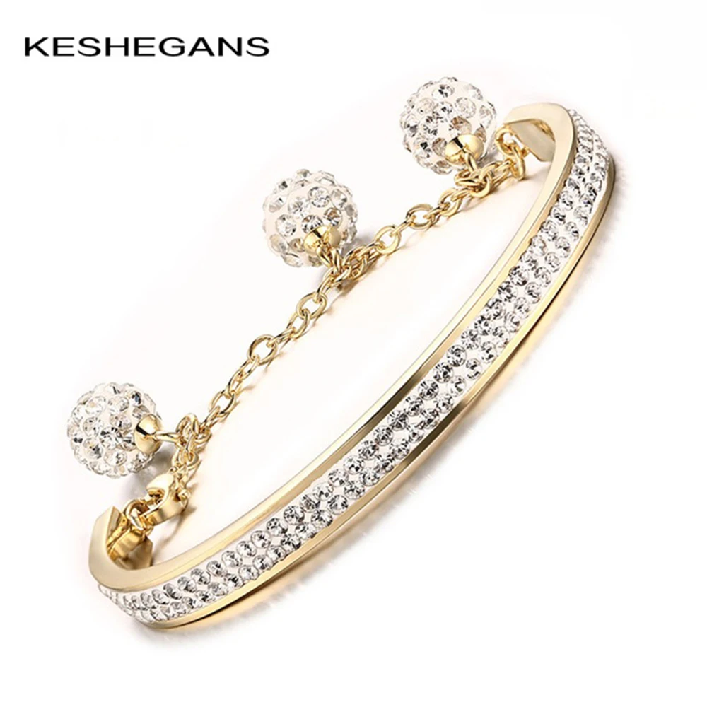 Keshegans женский золотистый цвет браслета блестящие Стразы звено цепи Браслеты для